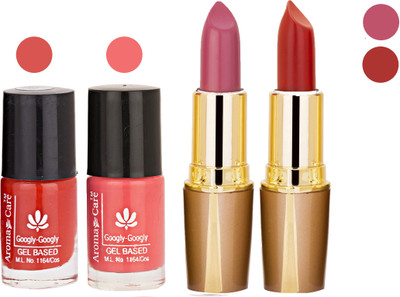 

Aroma Care Orange Nail Polish + Purple Lipstick Combo 2907201649(Set of 4)