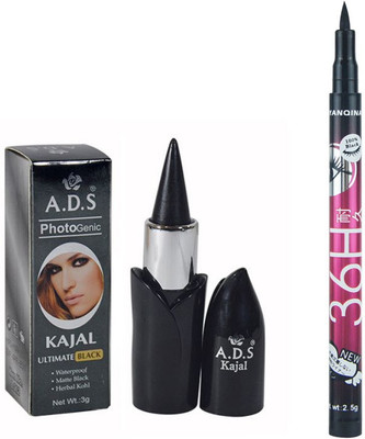 ADS Ultimate Kajal with Sketch Pen Eyeliner(Set of 2)
