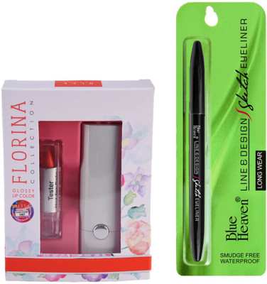 

Blue Heaven Florina Glossy Lipstick (Sunset Orange) & Line Design Sketch Eyeliner(Set of 2)