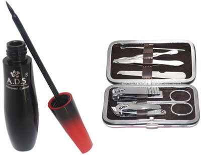 

ADS 1595 Waterproof Eyeliner / Maniure and Pedicure 7 In 1 Stainless Steel Kit(Set of 2)