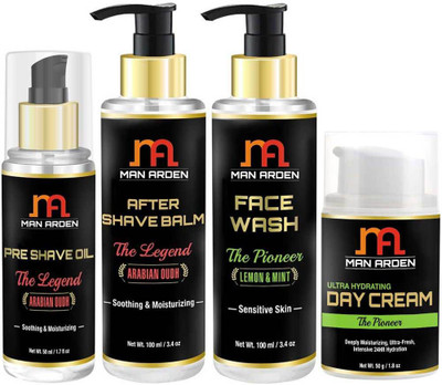 

Man Arden Face Care Kit - Face Wash, Face Cream (Pionner), After Shave Lotion, Pre Shave Oil (Legend)(Set of 4)