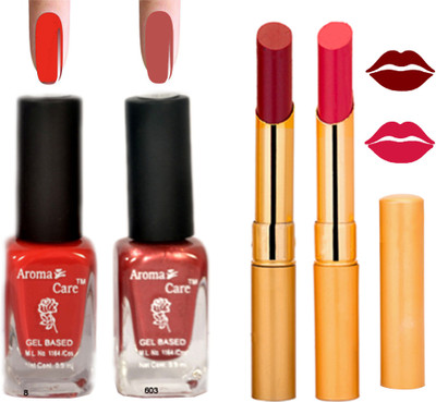 

Aroma Care Black Cap Nail Polish RHYTHM Pink Lipstick Combo 126(Set of 4)