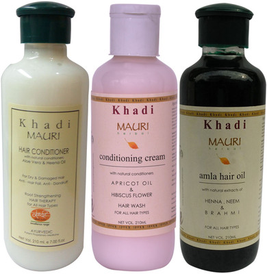 

Khadi Mauri Amla Hair Oil Herbal Conditioner & Cream Shampoo Combo Pack of 3 Ayurvedic Natural 210 ml each(Set of 3)