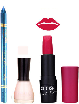 

Fashion Bar Nail Polish , otg Lipstick , Turquoise Blue Kajal Combo138(Set of 3)