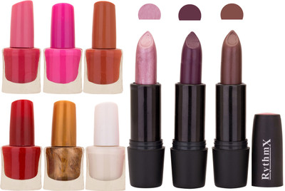 

Rythmx NEW NEON IMPORTANT NAIL POLISHES AND BLACK LIPSTICKS COMBO 022(Set of 9)