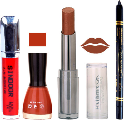 

Rythmx Lipstick Sindoor,Nail Polish,Black Kajal Makeup Pack Combo 655(Set of 4)