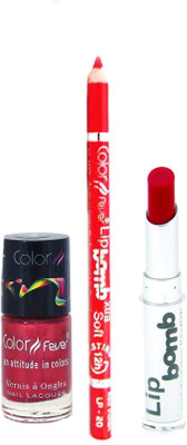 

Color Fever Red Lip Bomb Lipstick + Lip Liner+Nail Polish Combo 240320180(Set of 3)