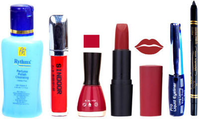 

Rythmx OTG Lipstick, Sindoor, Nail Polish,EyeLiner, Remover,Black Kajal, Makeup kit Combo 10085(Set of 6)