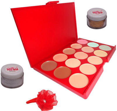 

Vozwa Silver Shimmer Powder, Golden Glitter, 15 Shades Concealer and Band(Set of 4)