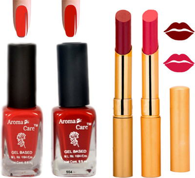 

Aroma Care Black Cap Nail Polish RHYTHM Pink Lipstick Combo 121(Set of 4)