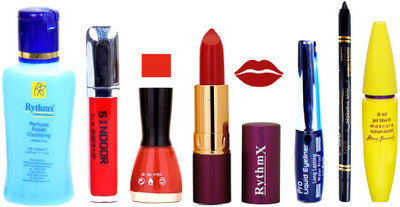 

Rythmx Lipstick ,Polish Remover, Sindoor, Nail Polish,EyeLiner,Black Kajal, Mascara, Makeup kit Combo 14107(Set of 7)