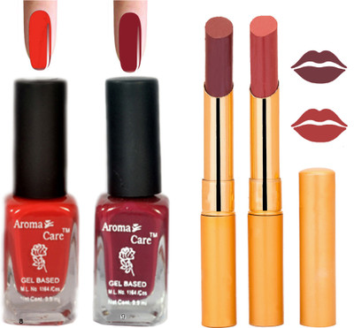 

Aroma Care Black Cap Nail Polish RHYTHM Mauve Lipstick Combo 045(Set of 4)