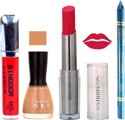 

Rythmx Lipstick Sindoor,Nail Polish,Turquois Blue Kajal Makeup Pack Combo 555(Set of 4)