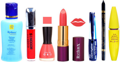 

Rythmx Lipstick ,Polish Remover, Sindoor, Nail Polish,EyeLiner,Black Kajal, Mascara, Makeup kit Combo 14121(Set of 7)