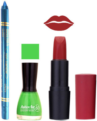 

Fashion Bar Nail Polish , otg Lipstick , Turquoise Blue Kajal Combo115(Set of 3)