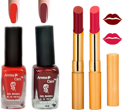 

Aroma Care Black Cap Nail Polish RHYTHM Pink Lipstick Combo 117(Set of 4)