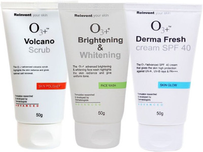 O3+ GOLD COMBO 2 - 1 BRIGHTENING & WHITENING FACE WASH,1 VOLCANO SCRUB,1 DERMA FRESH CREAM SPF40 (SET OF 3)(Set of 3)