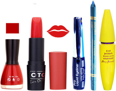 

Rythmx Lipstick, Nail Polish, Eyeliner,Turqoise Blue Kajal Makeup Combo Kit 1259(Set of 5)