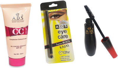

ADS CC Cream (SPF-20) / Eye Care Kajal / Waterproof Mascara(Set of 3)