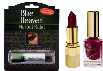 

Blue Heaven Xpression Lipstick M 020, Xpression Nail Paint 921 & Herbal Kajal Combo.(Set of 3)