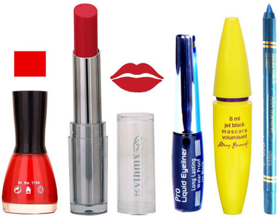 

Rythmx Lipstick, Nail Polish, Kajal, Eyeliner, Mascara, Sindoor, Nail Polish Remover Makeup kit Combo offer Pack of 7(Set of 7)