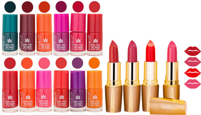

Aroma Care 12 Piece Vibrant Color Nail Polish Combo Set With 4 Rythm Creamy Matte Lipstick Combo 172(Set of 16)