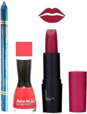 

Fashion Bar Nail Polish , otg Lipstick , Turquoise Blue Kajal Combo112(Set of 3)