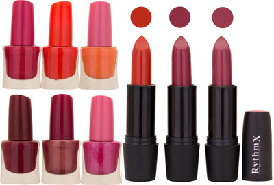 

Rythmx NEW NEON IMPORTANT NAIL POLISHES AND BLACK LIPSTICKS COMBO 045(Set of 9)