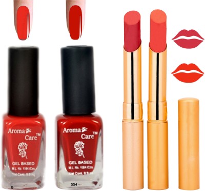 

Aroma Care Black Cap Nail Polish RHYTHM Orange Lipstick Combo 099(Set of 4)