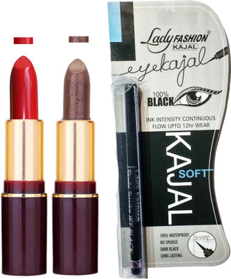 

Lady Fashion Lipstick And Kajal Combo(Set of 3)
