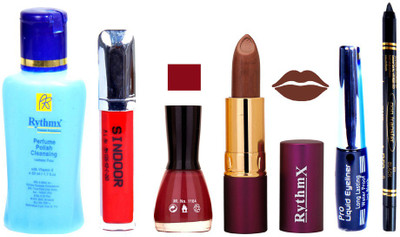 

Rythmx Lipstick ,Remover, Sindoor, Nail Polish,EyeLiner,Black Kajal, Makeup kit Combo 12075(Set of 6)