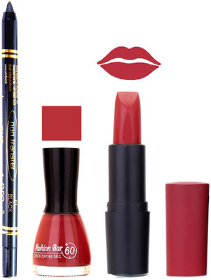 

Fashion Bar Nail Polish , OTG Lipstick , Black Kajal Combo 63(Set of 3)