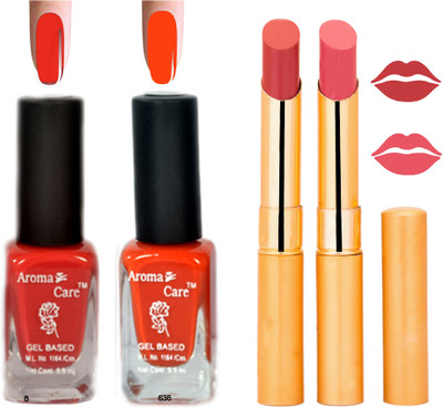 

Aroma Care Black Cap Nail Polish RHYTHM Orange Lipstick Combo 044(Set of 4)