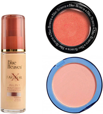 

Blue Heaven X Factor Foundation (Natural), Silk On Face Compact (Skin) & Diamond Blush on 503(Set of 3)