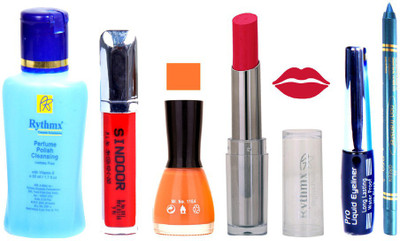 

Rythmx Lipstick And Nail Polish + Eyliner + Sindoor + Remover + Kajal Makeup Combo Pack(Set of 6)