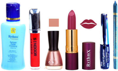 

Rythmx Lipstick ,Remover, Sindoor, Nail Polish,EyeLiner,Turqoise Blue Kajal, Makeup kit Combo 12033(Set of 6)