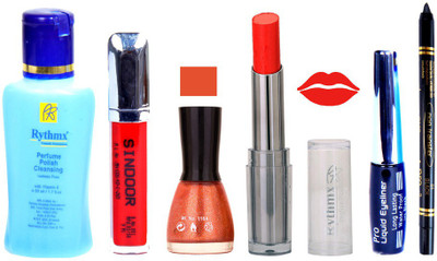 

Rythmx Lipstick And Nail Polish + Eyliner + Sindoor + Remover + Kajal Makeup Combo Pack(Set of 6)
