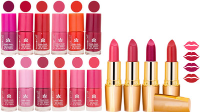 

Aroma Care 12 Piece Vibrant Color Nail Polish Combo Set With 4 Rythm Creamy Matte Lipstick Combo 28(Set of 16)
