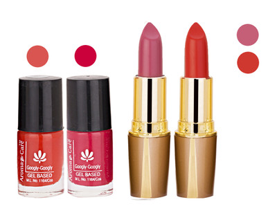 

Aroma Care Orange Nail Polish + Purple Lipstick Combo 2907201670(Set of 4)