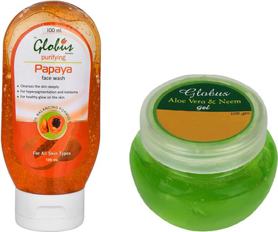 

Globus PAPAYA FACE WASH & ALOEVERA GEL COMBO PACK(Set of 2)