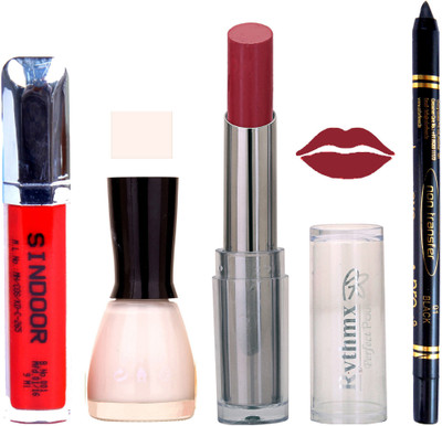 

Rythmx Lipstick Sindoor,Nail Polish,Black Kajal Makeup Pack Combo 680(Set of 4)