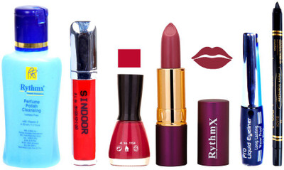 

Rythmx Lipstick ,Remover, Sindoor, Nail Polish,EyeLiner,Black Kajal, Makeup kit Combo 12089(Set of 6)