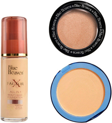 

Blue Heaven X Factor Foundation (Natural), Silk On Face Compact (Natural) & Diamond Blush on 505(Set of 3)