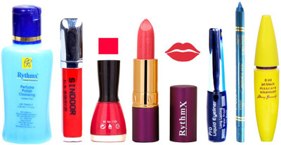 

Rythmx Lipstick ,Polish Remover, Sindoor, Nail Polish,EyeLiner,Turqoise Blue Kajal, Mascara, Makeup kit Combo 14052(Set of 7)