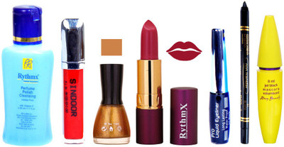 

Rythmx Lipstick ,Polish Remover, Sindoor, Nail Polish,EyeLiner,Black Kajal, Mascara, Makeup kit Combo 14104(Set of 7)