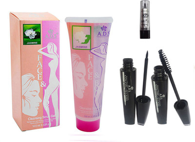 

ADS Cleansing Jasmine scrub gel / Eye liner/ Kajal With Mascara(Set of 4)