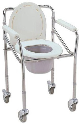 

Y Care Height adjustable Foldable with wheels Commode Chair(White)