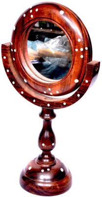 

Onlineshoppee Handicraft Brown wooden Mirror Stand round