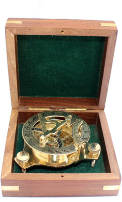 R.R. NAUTICALS 3" Nautical West London Sundial Compass With HandCrafted Wooden box Compass(Gold)