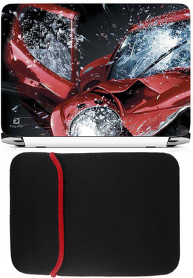 

FineArts Accidental Car Laptop Skin with Reversible Laptop Sleeve Combo Set